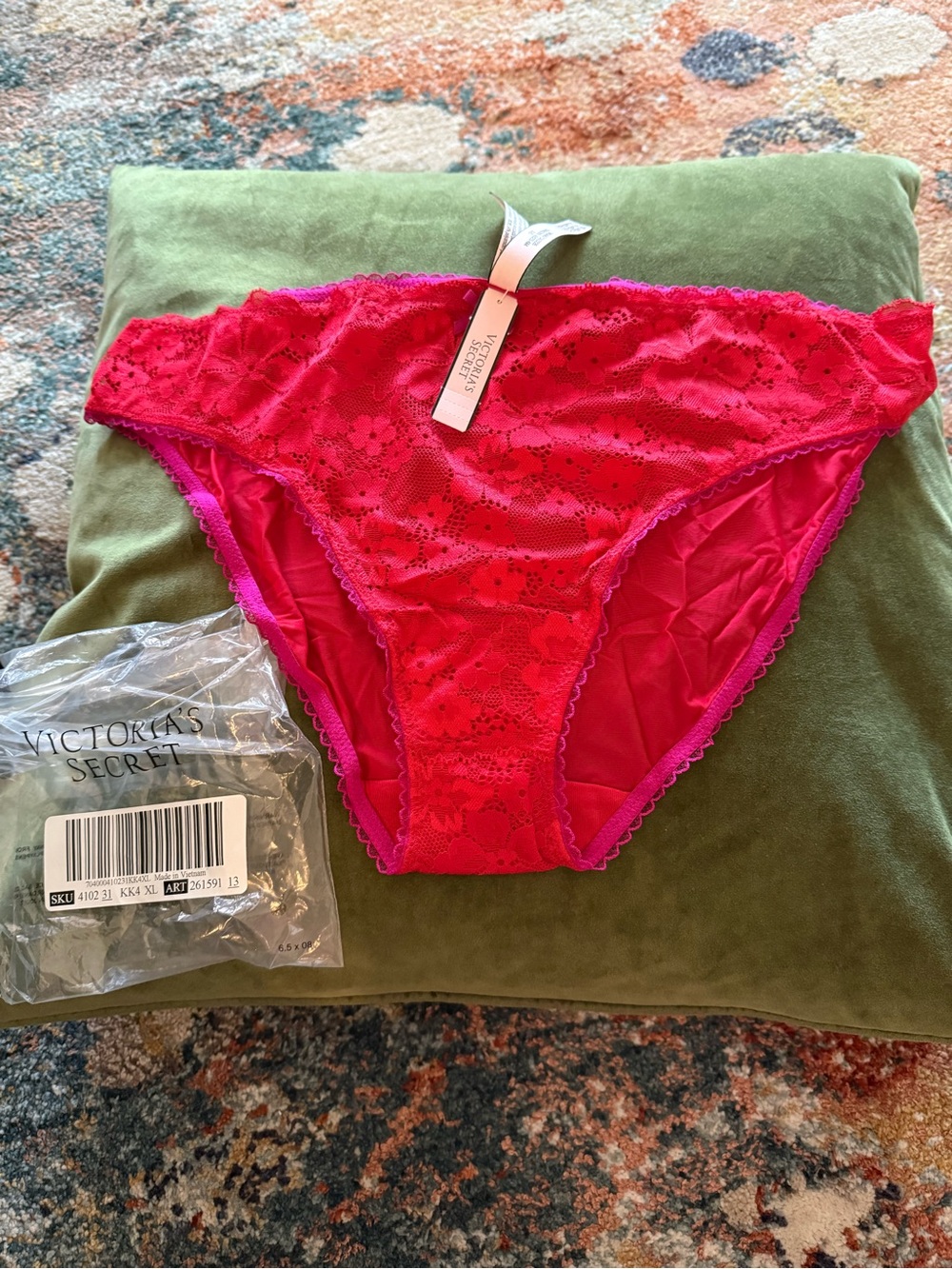 Victoria's Secret Red/Fushia Lace Bikini Panty Body by Victoria XL  NWT